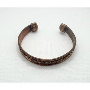 Handcrafted Magnetic Copper Cuff Bracelet with Braided Texture Detail